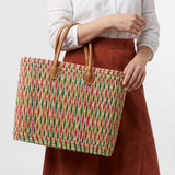 Handmade Reed Market Basket Tote with Leather Handles