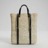 Handmade Straw Backpack with Leather Straps Woven Market Bag