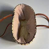 Woven Straw Tote Bag with Embroidered Face and Leather Handles