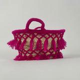 Woven Straw Tote Bag Macrame Fringe Boho Beach Basket