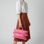 Woven Straw Tote Bag Macrame Fringe Boho Beach Basket