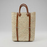 Woven Straw Backpack with Leather Straps - Handmade Market Tote