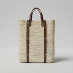 Handmade Straw Backpack with Leather Straps Woven Market Bag
