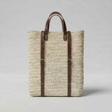 Handmade Straw Backpack with Leather Straps Woven Market Bag