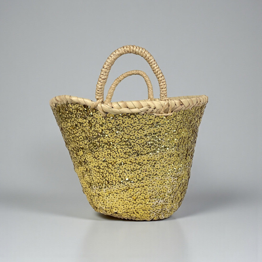 Sequin Straw Basket Mini Tote - Handmade Woven Gift Bag