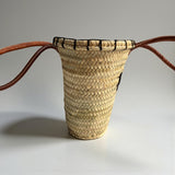 Woven Straw Tote Bag with Embroidered Face and Leather Handles