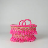 Woven Straw Tote Bag Macrame Fringe Boho Beach Basket