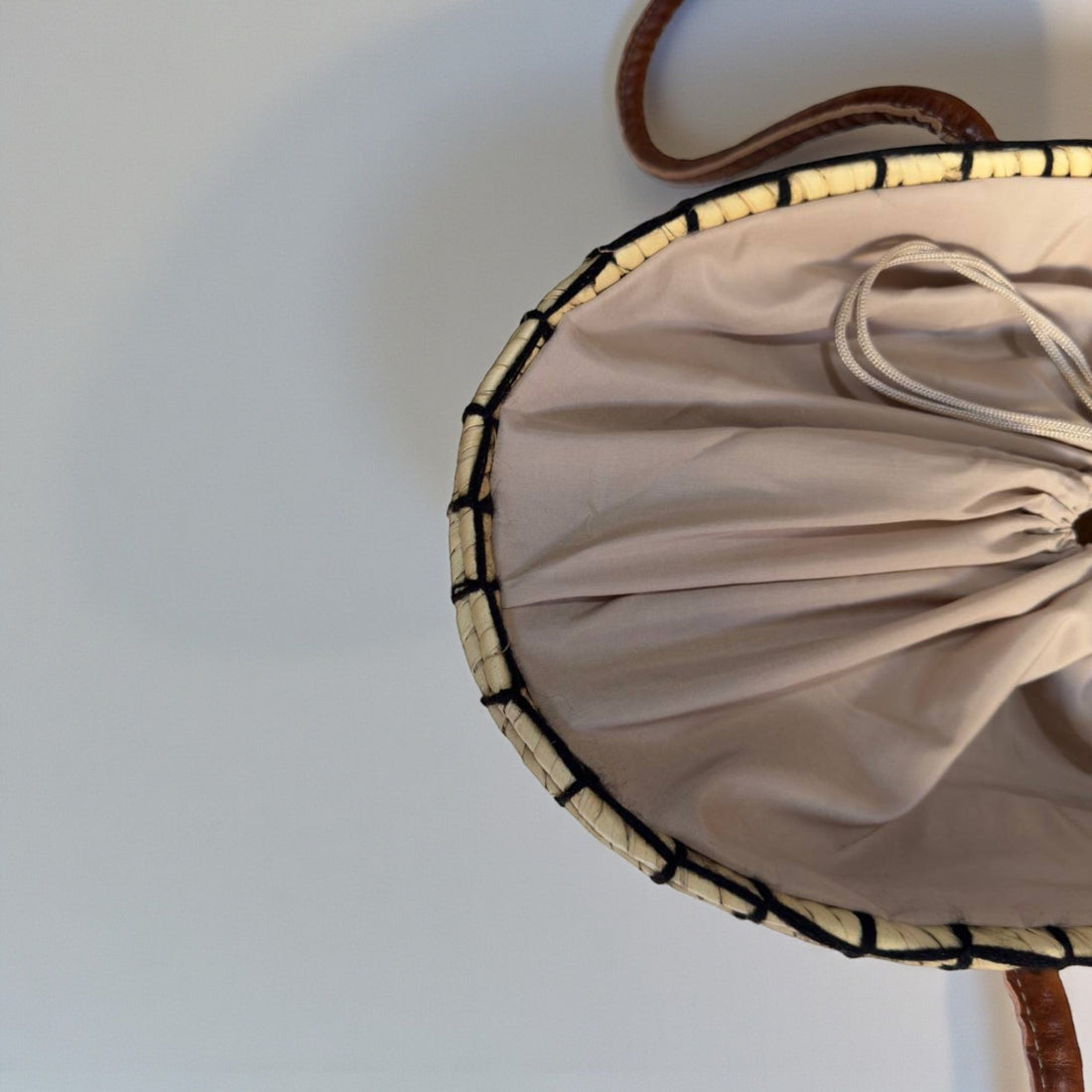 Woven Straw Tote Bag with Embroidered Face and Leather Handles