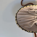 Woven Straw Tote Bag with Embroidered Face and Leather Handles
