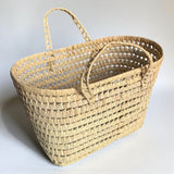 Open Weave Straw Market Basket - Natural Palm Leaf Storage Tote