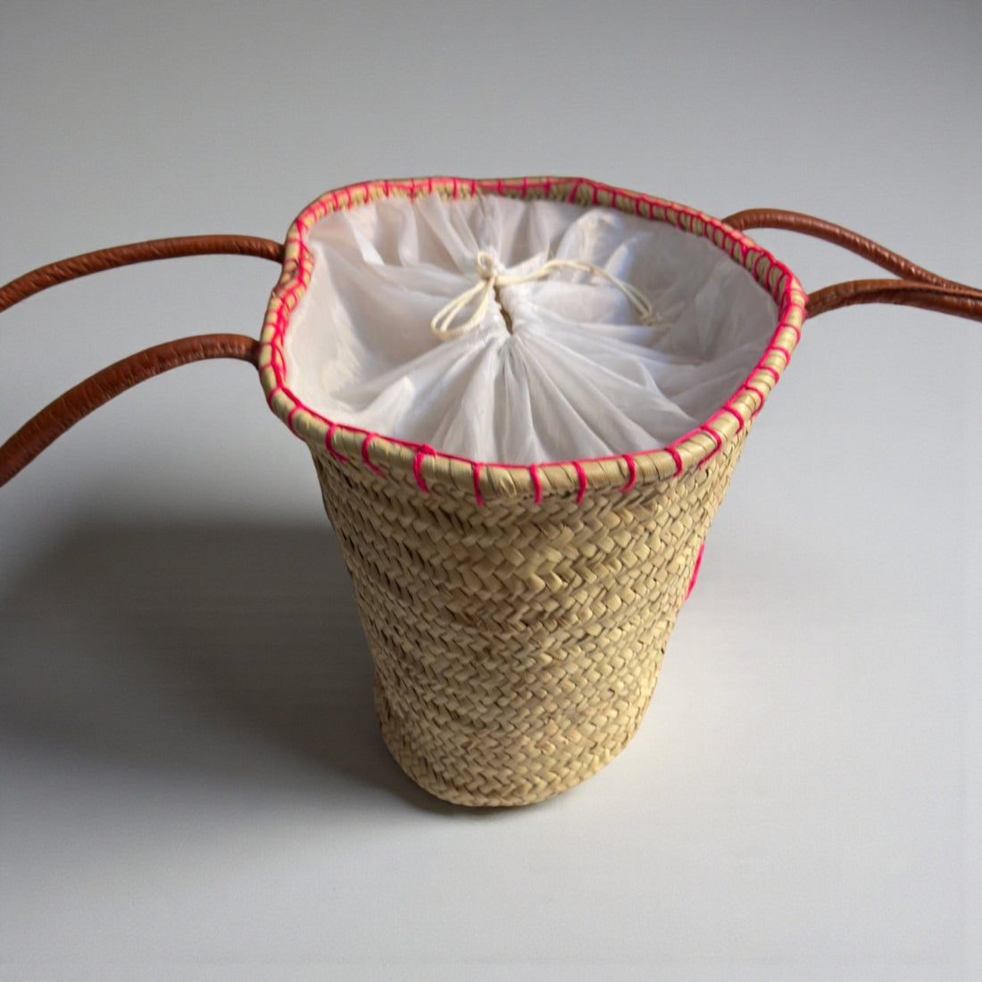 Flamingo Straw Beach Bag Woven Tote with Leather Handles