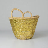 Sequin Straw Basket Mini Tote - Handmade Woven Gift Bag
