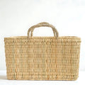 Woven Reed Storage Basket with Handles - Natural Rectangular Organizer