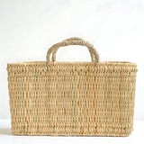 Woven Reed Storage Basket with Handles - Natural Rectangular Organizer