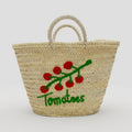 Tomato Embroidered Straw Basket - Handmade Woven Market Tote Bag