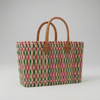 Handmade Reed Market Basket Tote with Leather Handles