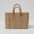 Handmade Reed Market Basket Tote with Leather Handles