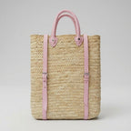 Woven Straw Backpack with Leather Straps - Handmade Market Tote