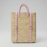 Woven Straw Backpack with Leather Straps - Handmade Market Tote
