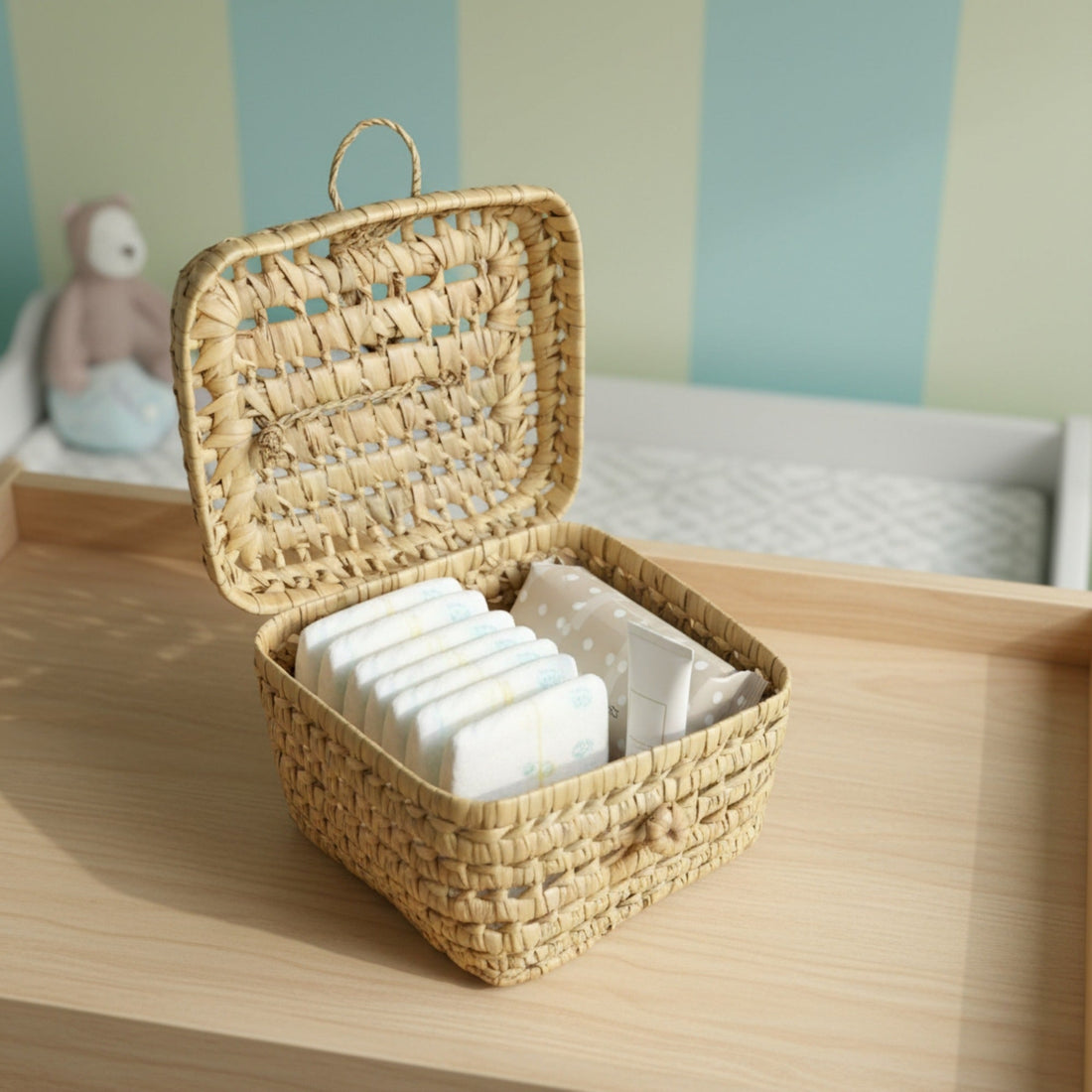 Woven Storage Basket with Lid - Natural Handmade Organizer Box