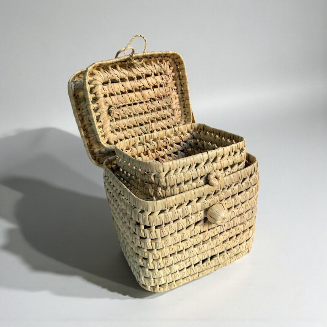 Woven Storage Basket with Lid - Natural Handmade Organizer Box