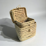 Woven Storage Basket with Lid - Natural Handmade Organizer Box
