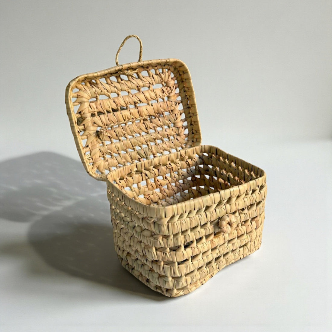 Woven Storage Basket with Lid - Natural Handmade Organizer Box