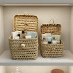 Woven Storage Basket with Lid - Natural Handmade Organizer Box
