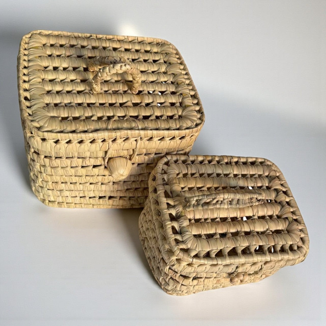 Woven Storage Basket with Lid - Natural Handmade Organizer Box