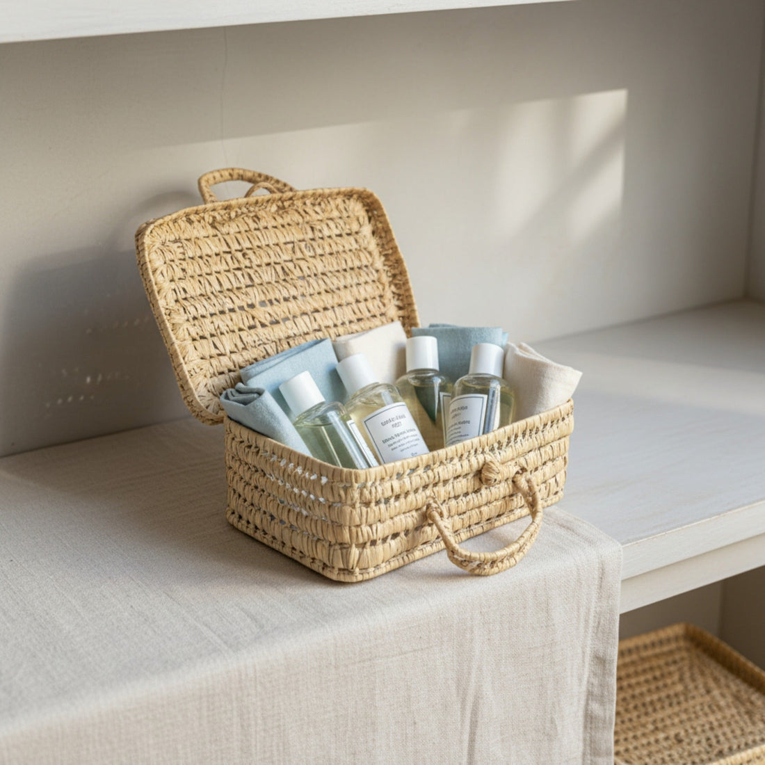Woven Straw Suitcase Storage Basket - Boho Picnic Hamper & Gift Box